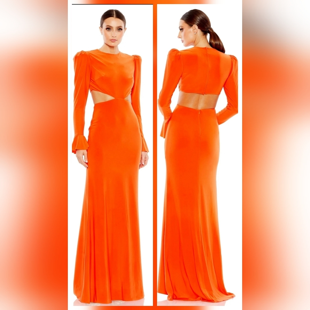 NWT Mac Duggal Orange Long Sleeve Dress With Side Cutouts 67944, Size 2